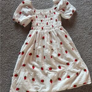 Charming White and Red Strawberry Kids Dress